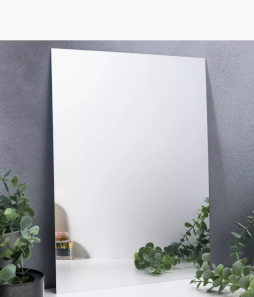 Зеркальный гибкий ПВХ пластик (небьющееся зеркало) СЕРЕБРО / Зеркальные пластиковые панели 580х480х2 мм. / Наклейки интерьерные